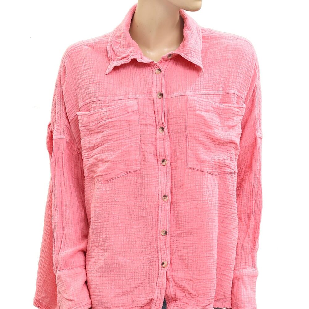 Free People We The Free Cardiff Gauzy Tunic Top Oversized Buttondown XS 280024 - Picture 5 of 8